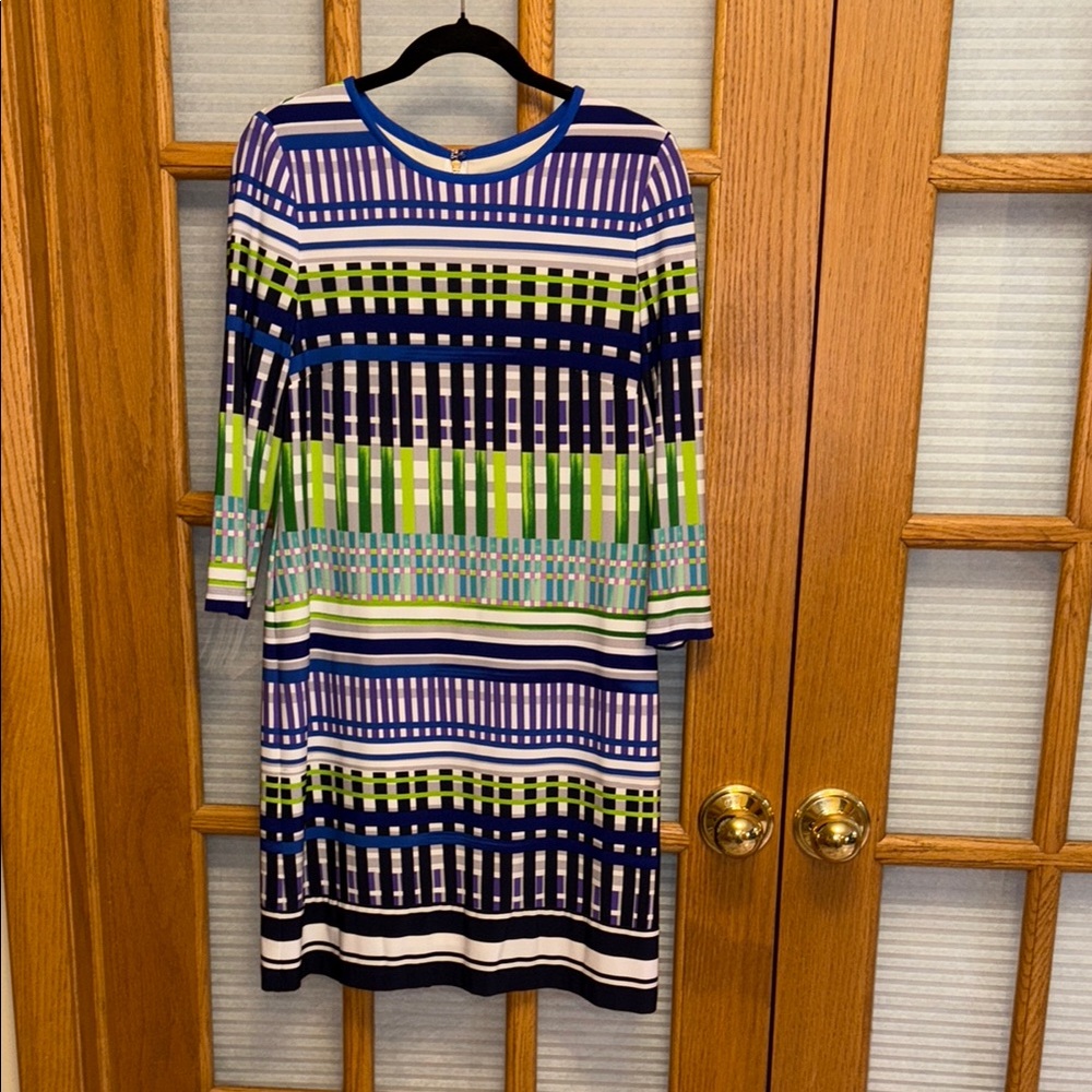 EUC Eliza J Geometric Sheath Dress with 3/4 Sleeves